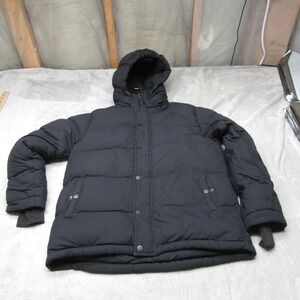 TNA The Super Puff Down Jacket Men Small Blk Winter Hood Wind Rain Puff 700 Fill